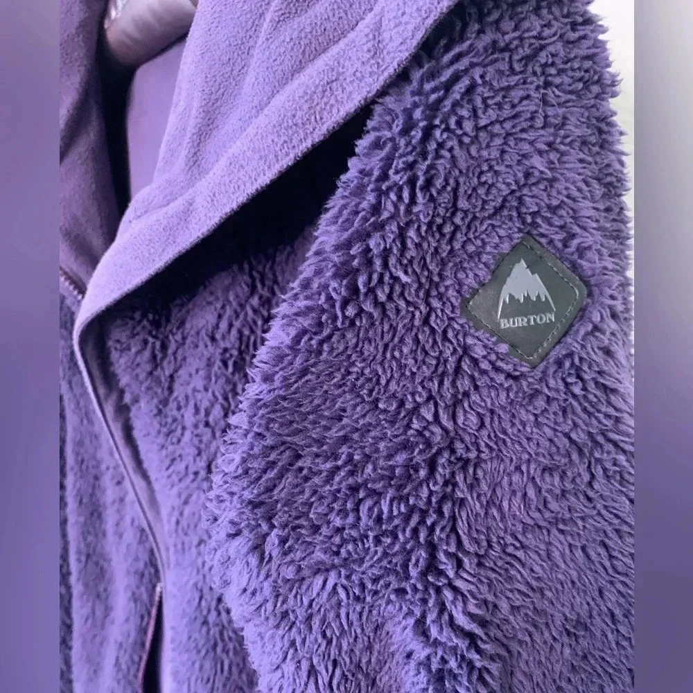Burton Women's Purple Sherpa Fuzzy Fleece Zip-Up Hoodie Jacket Size S Apres Ski